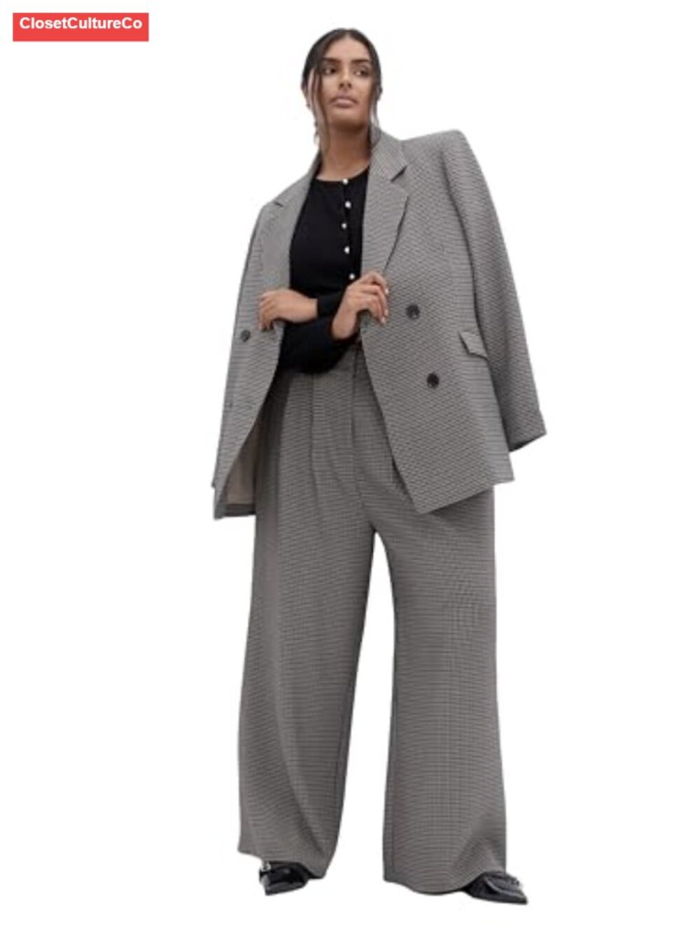 Plus Size Wide Leg Palazzo Plaid Trousers Pleated